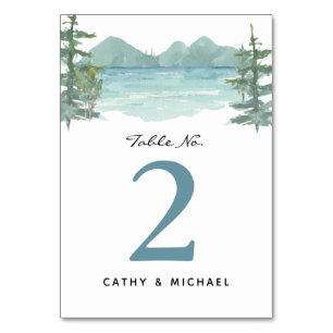 Mountain Lake Watercolor Customised Table Number