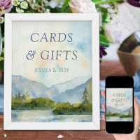 Mountain Lake Watercolor Dusty Blue Cards & Gifts
