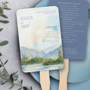 Mountain Lake Watercolor Dusty Blue Program Hand Fan