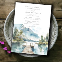 Mountain Lake Watercolor Forest Trees Wedding