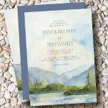 Mountain Lake Watercolor Pine Tree Wedding Invitation<br><div class="desc">Mountain wedding invitation with scenic watercolor design in shades of dusty blue and green. The lakeside scene features mountains, greenery and pine trees, the lake and a light sky. All of the text is editable, including the "join us in the mountains" intro. If you would like matching products, please browse...</div>