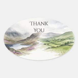Mountain Lake Watercolor Thank You Sticker
