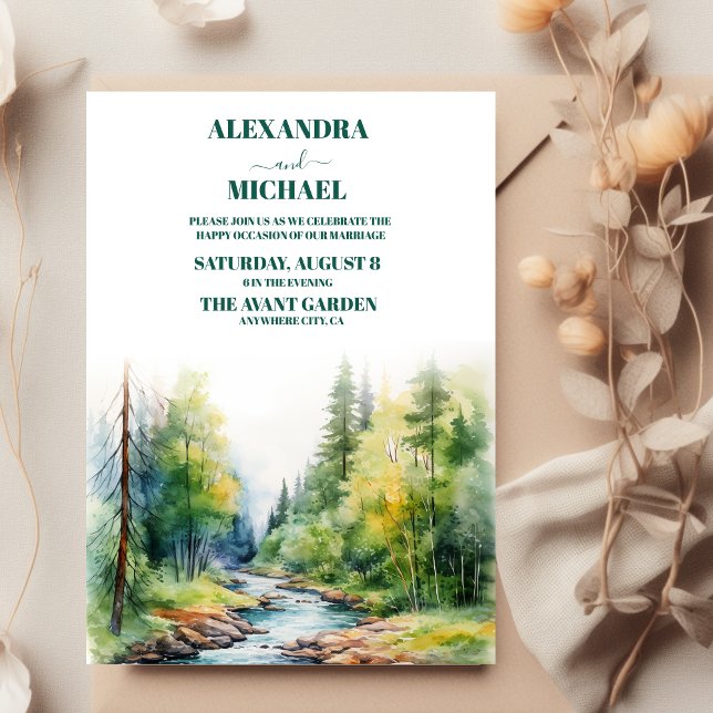 Mountain Lake Watercolor Tree Wedding Invitation (Creator Uploaded)