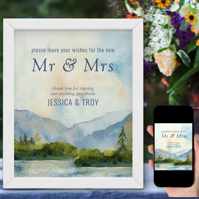 Mountain Lake Watercolor Wedding Guest Book Sign (Creator Uploaded)