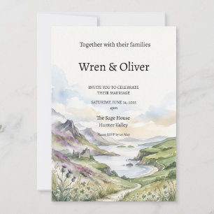 Mountain Lake Watercolor Wedding Invitation