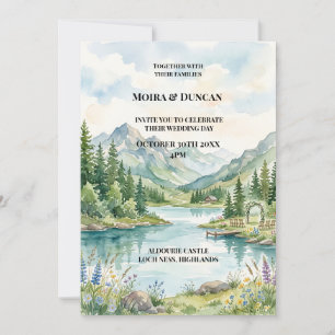Mountain Lake Watercolor Wedding Invitation