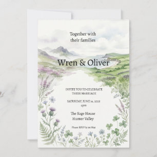 Mountain Lake Watercolor Wedding Invitation
