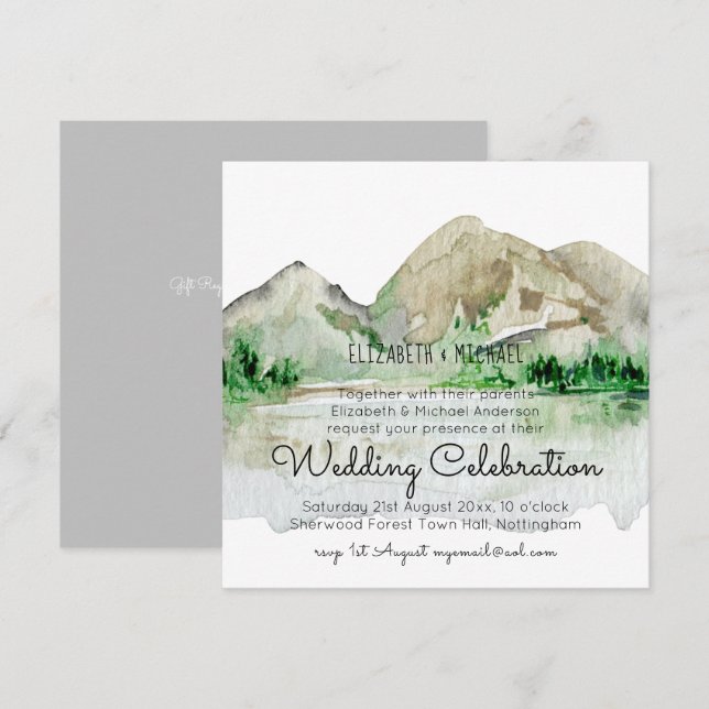 Mountain Lake Watercolor Wedding Invitations (Front/Back)