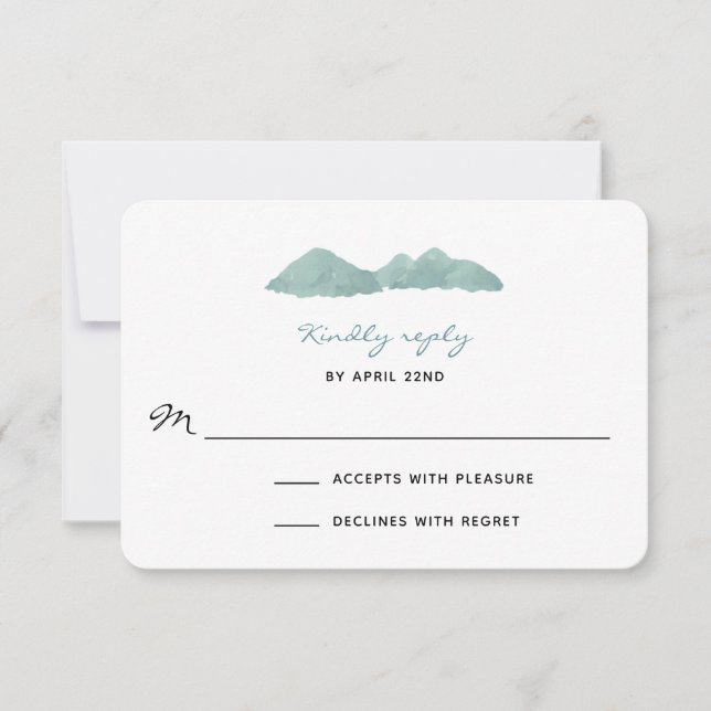 Mountain Lake Watercolor Wedding RSVP Card (Front)