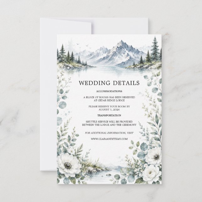 Mountain Lake Wedding Details Enclosure Card (Front)