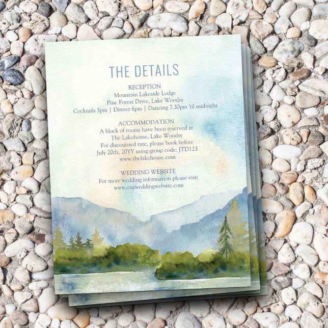 Mountain Lake Wedding Details Watercolor Enclosure Card (Creator Uploaded)