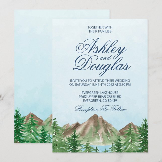Mountain Lake Wedding Invitation (Front/Back)