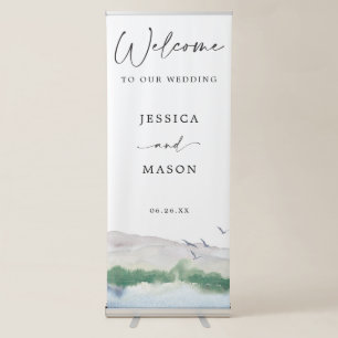Mountain Lake Wedding Welcome Banner with Stand