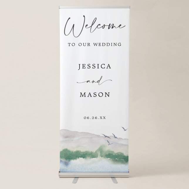 Mountain Lake Wedding Welcome Banner with Stand (Front)