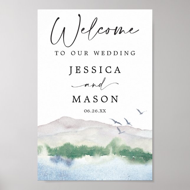 Mountain Lake Wedding Welcome Sign (Front)