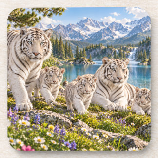 Mountain Lake White Tiger Family Design Coaster