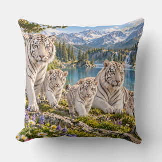Mountain Lake White Tiger Family Design Cushion