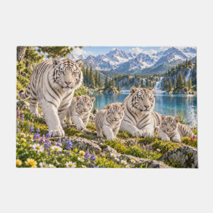 Mountain Lake White Tiger Family Design Doormat