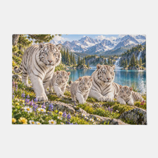 Mountain Lake White Tiger Family Design Doormat