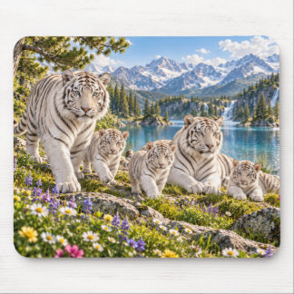 Mountain Lake White Tiger Family Design Mouse Mat