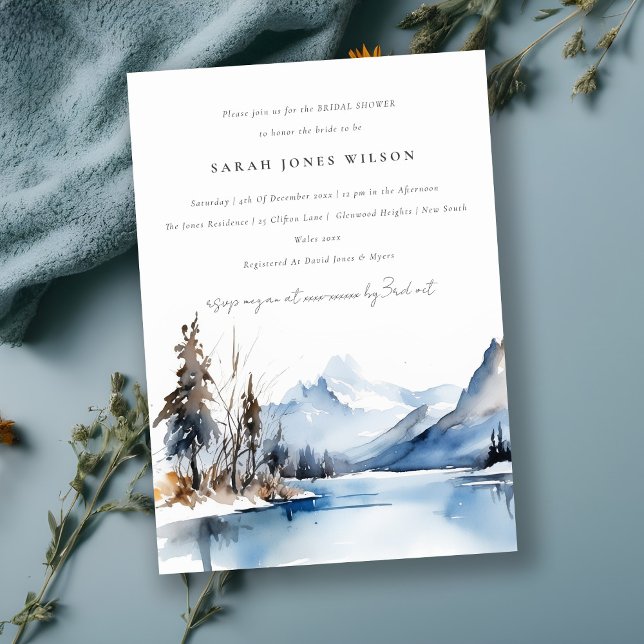 Mountain Lake Winter Snow Landscape Bridal Shower Invitation (Creator Uploaded)