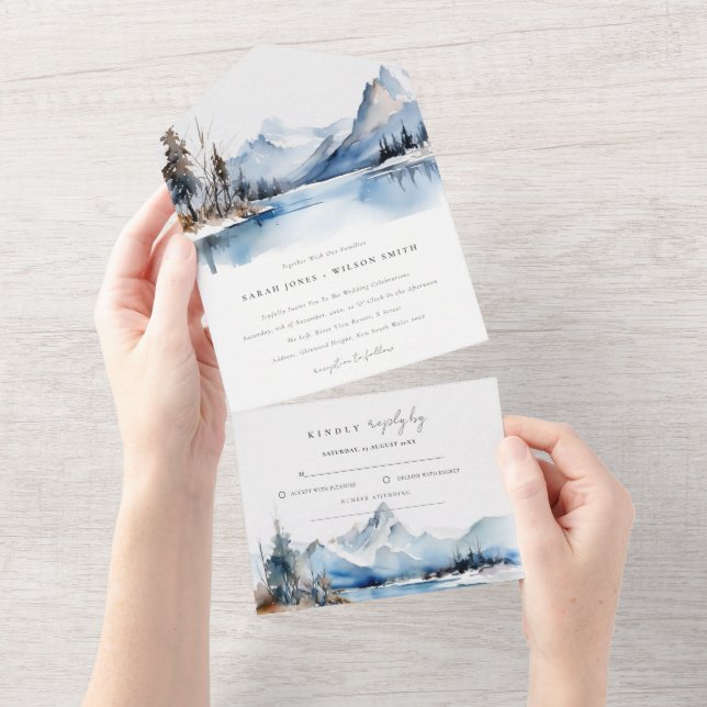 Mountain Lake Winter Snow Landscape Wedding All In One Invitation (Tearaway)