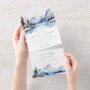 Mountain Lake Winter Snow Landscape Wedding All In One Invitation