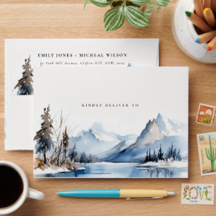 Mountain Lake Winter Snow Landscape Wedding Envelope