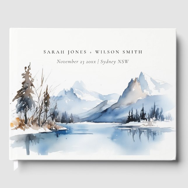 Mountain Lake Winter Snow Landscape Wedding Guest Book (Front)