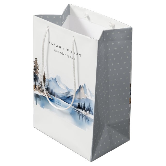 Mountain Lake Winter Snow Landscape Wedding Medium Gift Bag (Back Angled)