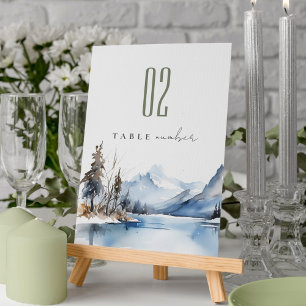 Mountain Lake Winter Snow Landscape Wedding Table Number