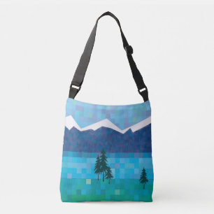 Mountain lakes, pine trees and snowy peaks crossbody bag