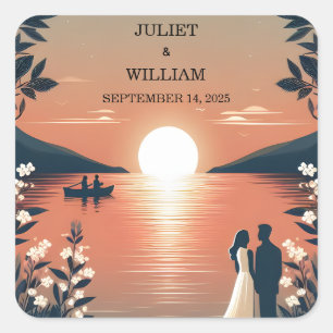 Mountain Lakeside Forest Outdoor Lake Wedding Square Sticker