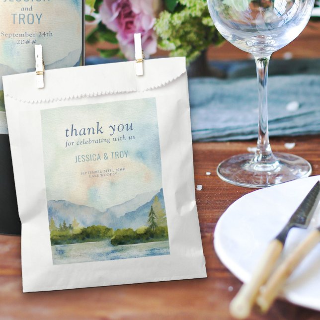 Mountain Lakeside Watercolor Dusty Blue Thank You Favour Bags (Creator Uploaded)