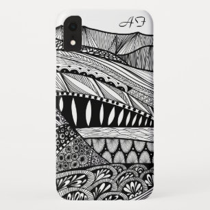 Mountain landscape abstract black white doodle art iPhone XR case