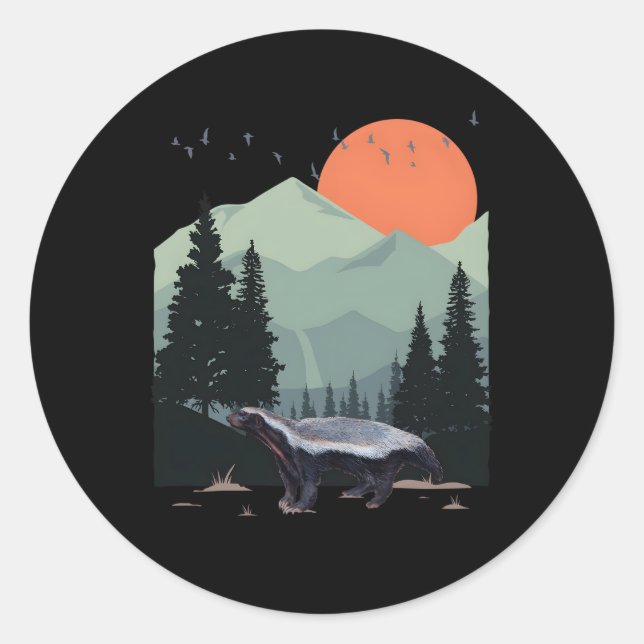 Mountain Landscape Adventure E Tree Honey Badger Classic Round Sticker (Front)