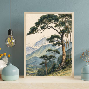 Mountain Landscape Art Woodland Tree Print