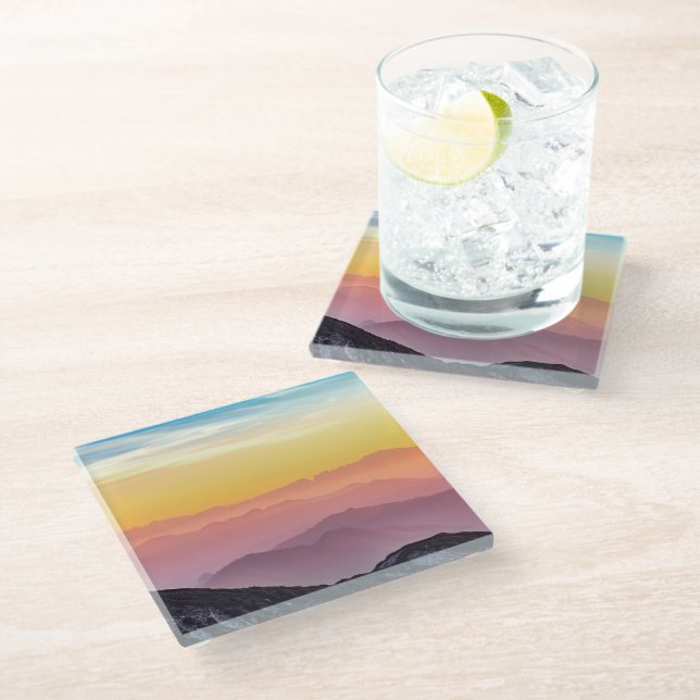 Mountain Landscape at Sunset    Glass Coaster (Angled)
