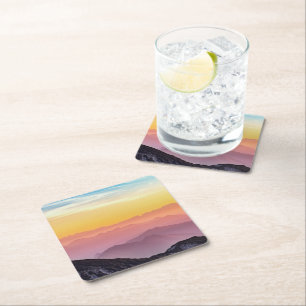 Mountain Landscape at Sunset Square Paper Coaster