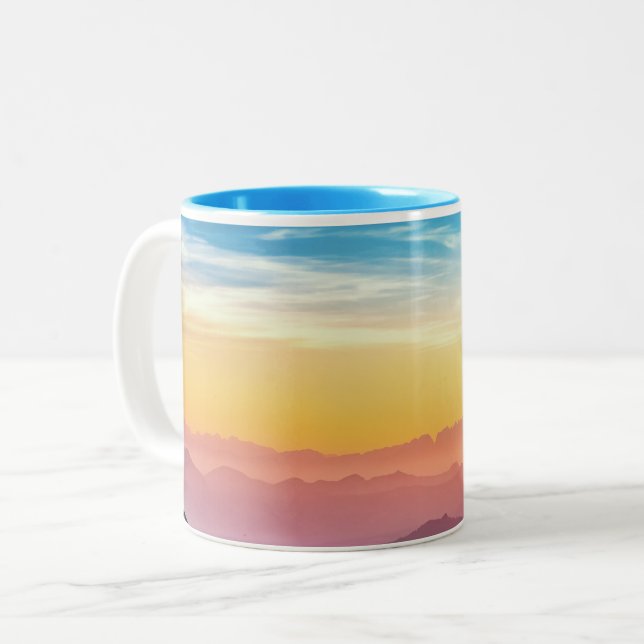 Mountain Landscape at Sunset  Two-Tone Coffee Mug (Front Left)