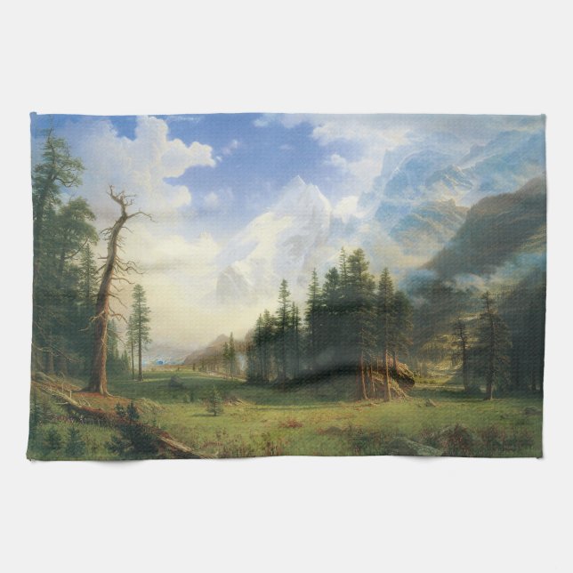 Mountain Landscape by Albert Bierstadt Tea Towel (Horizontal)