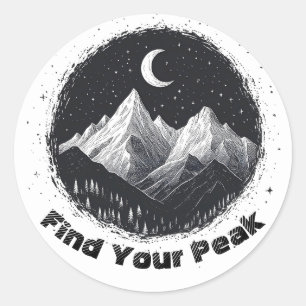 Mountain Landscape Drawing and Find Your Peak Text Classic Round Sticker
