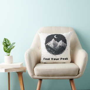Mountain Landscape Drawing and Find Your Peak Text Cushion