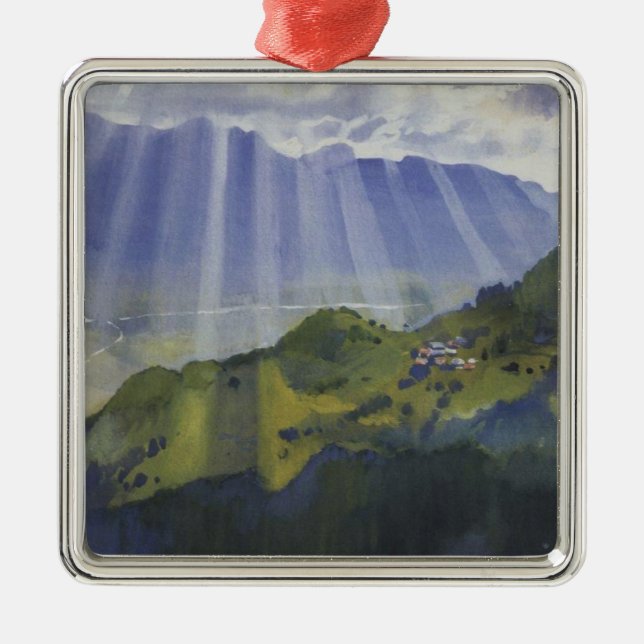 Mountain Landscape in Switzerland (Serebriakova) Metal Tree Decoration (Front)