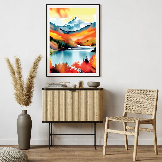 Mountain Landscape Lake Autumn Inspired  Photo Print (Mountain Landscape Lake Autumn-Inspired Photo Print)