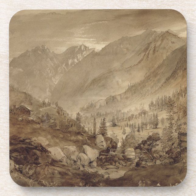 Mountain Landscape, Macugnaga, 1845 (pen & brown i Coaster (Front)
