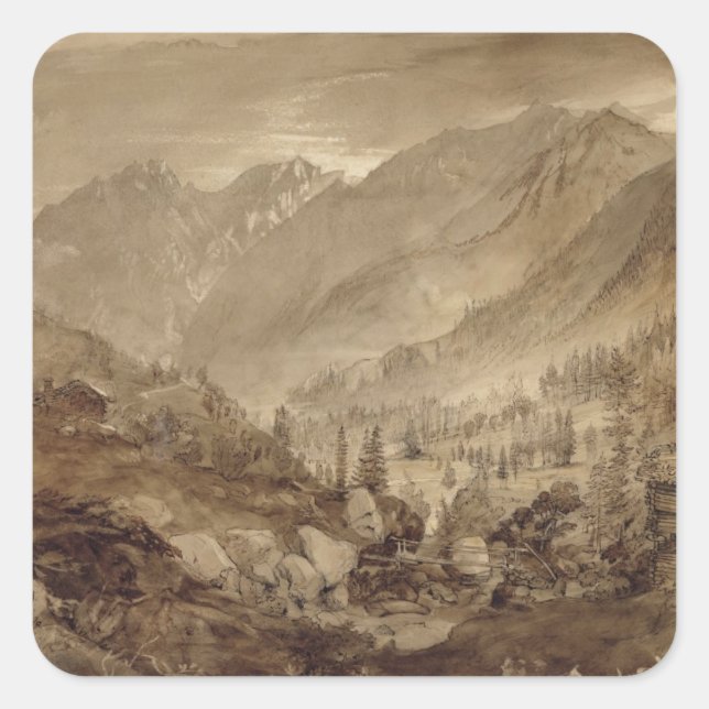 Mountain Landscape, Macugnaga, 1845 (pen & brown i Square Sticker (Front)