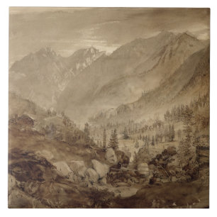 Mountain Landscape, Macugnaga, 1845 (pen & brown i Tile