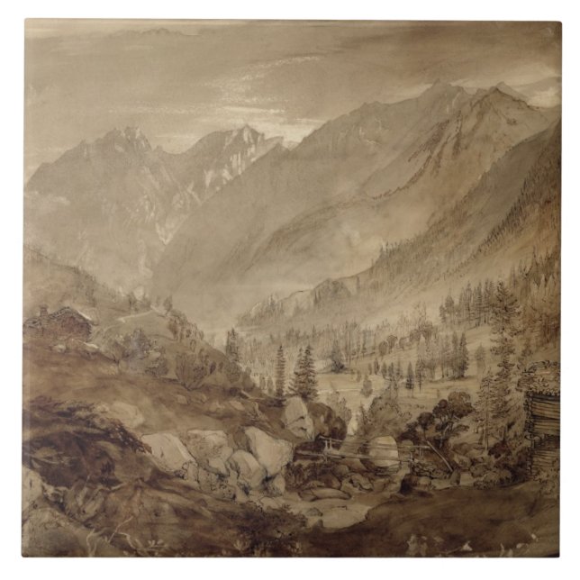 Mountain Landscape, Macugnaga, 1845 (pen & brown i Tile (Front)
