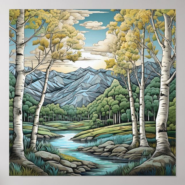 Mountain Landscape Neutral Wall Art Poster (Front)